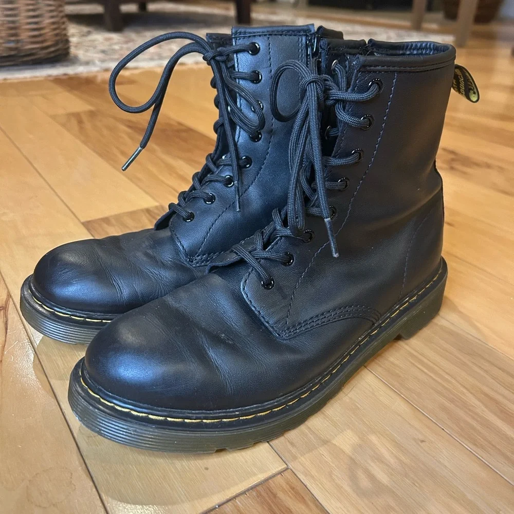 Dr. Martens Youth Black Leather Lace-Up Side Zip Boots